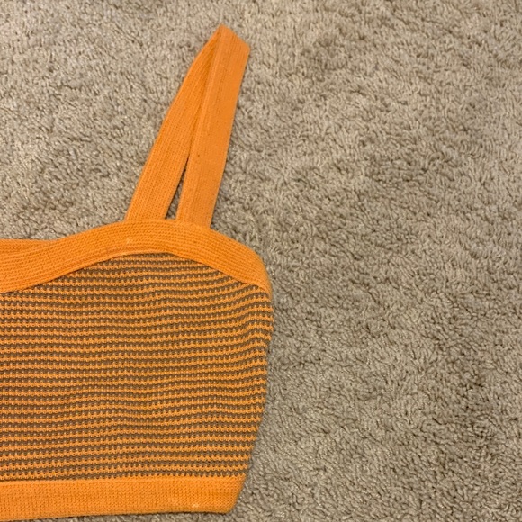 Zara Orange and Brown Striped Knit Sleeveless Crop Top Medium - Picture 2 of 11